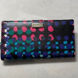 Kate Spade Black Wallet with Pink and Green Dots